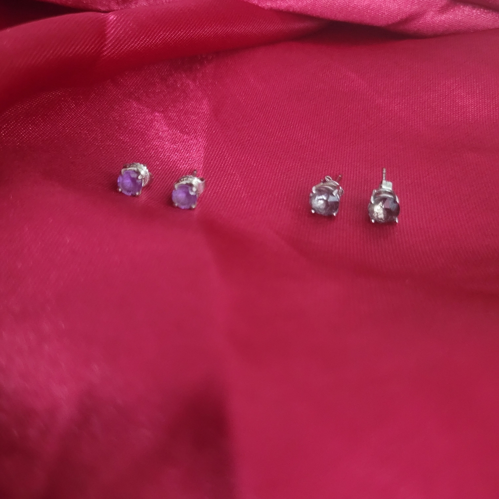Elegant Silver and Purple Stud Earrings